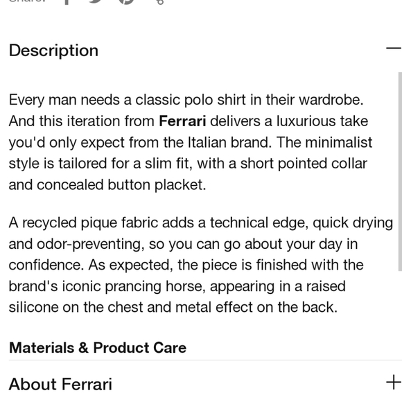 Ferrari Men's SS Recycled Tech Piquet PR Horse Polo White Size Medium NWT - Picture 17 of 17